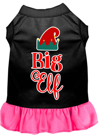 Big Elf Screen Print Dog Dress Black With Bright Pink Lg