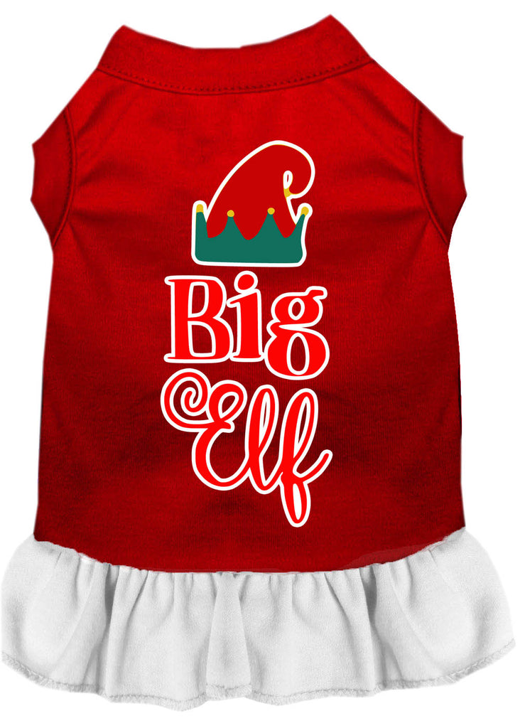 Big Elf Screen Print Dog Dress Red With White Med