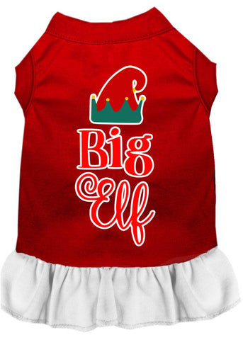 Big Elf Screen Print Dog Dress Red With White Sm