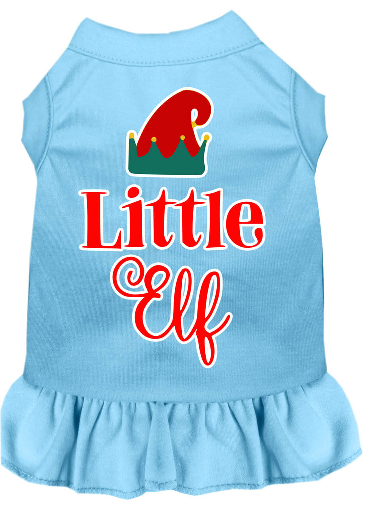 Little Elf Screen Print Dog Dress Baby Blue Lg