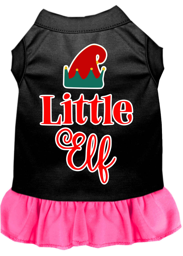 Little Elf Screen Print Dog Dress Black With Bright Pink Xl