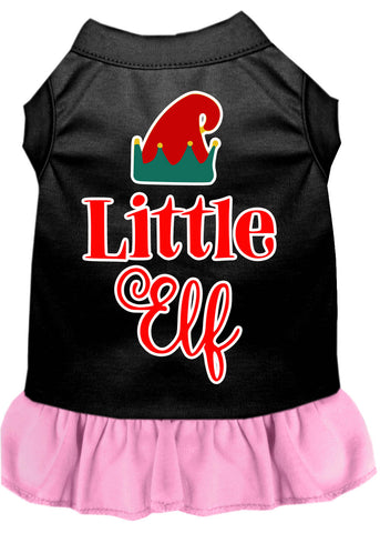 Little Elf Screen Print Dog Dress Black With Light Pink Lg