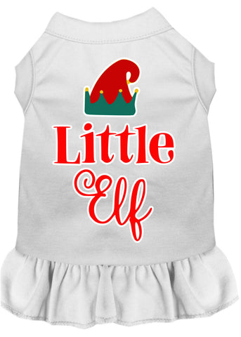 Little Elf Screen Print Dog Dress White Xs