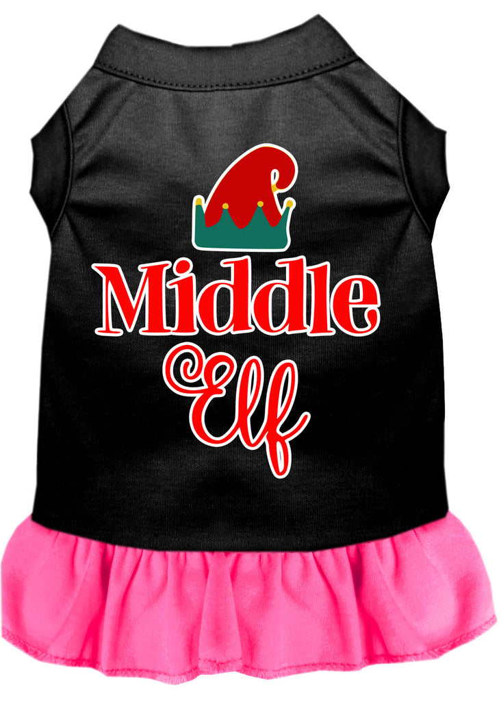 Middle Elf Screen Print Dog Dress Black With Bright Pink Xl