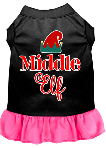 Middle Elf Screen Print Dog Dress Black With Bright Pink Xs