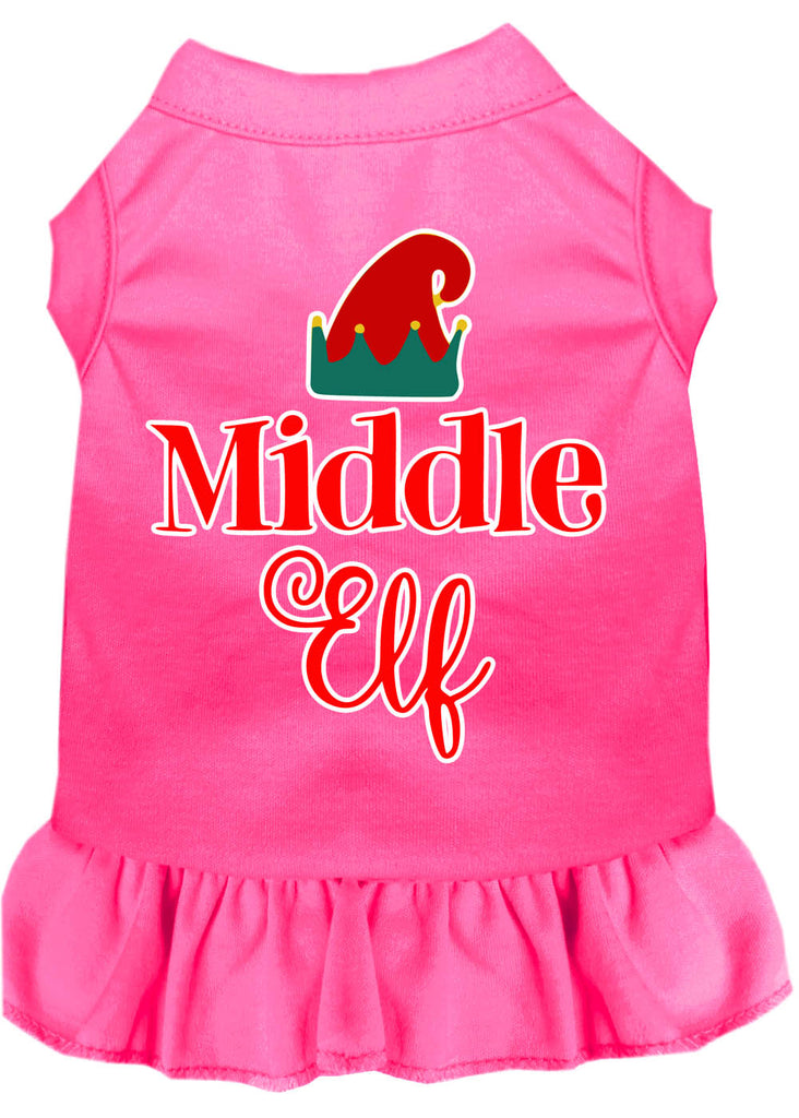 Middle Elf Screen Print Dog Dress Bright Pink 4x