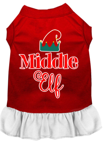 Middle Elf Screen Print Dog Dress Red With White Lg