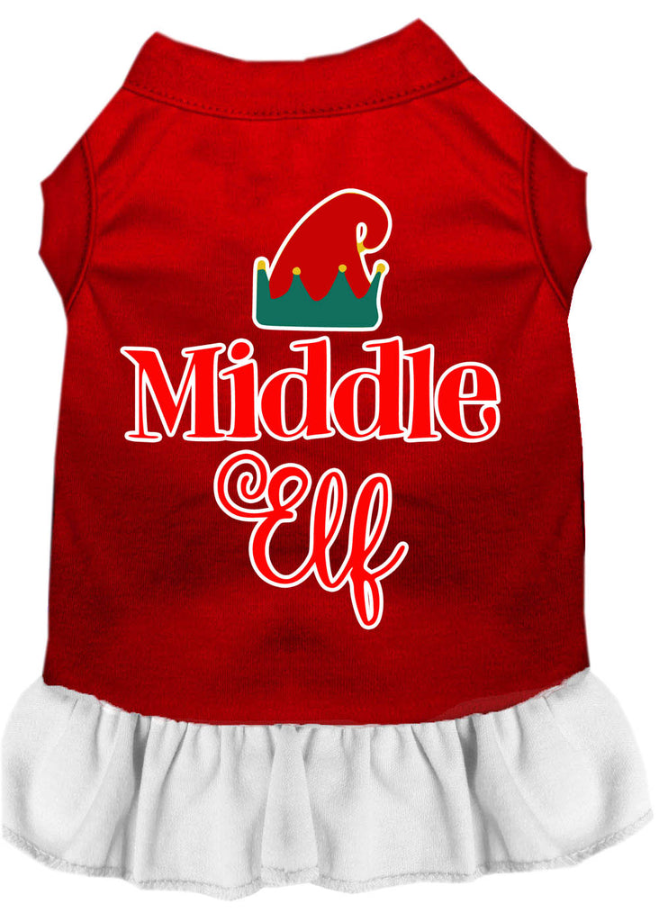 Middle Elf Screen Print Dog Dress Red With White Xxl