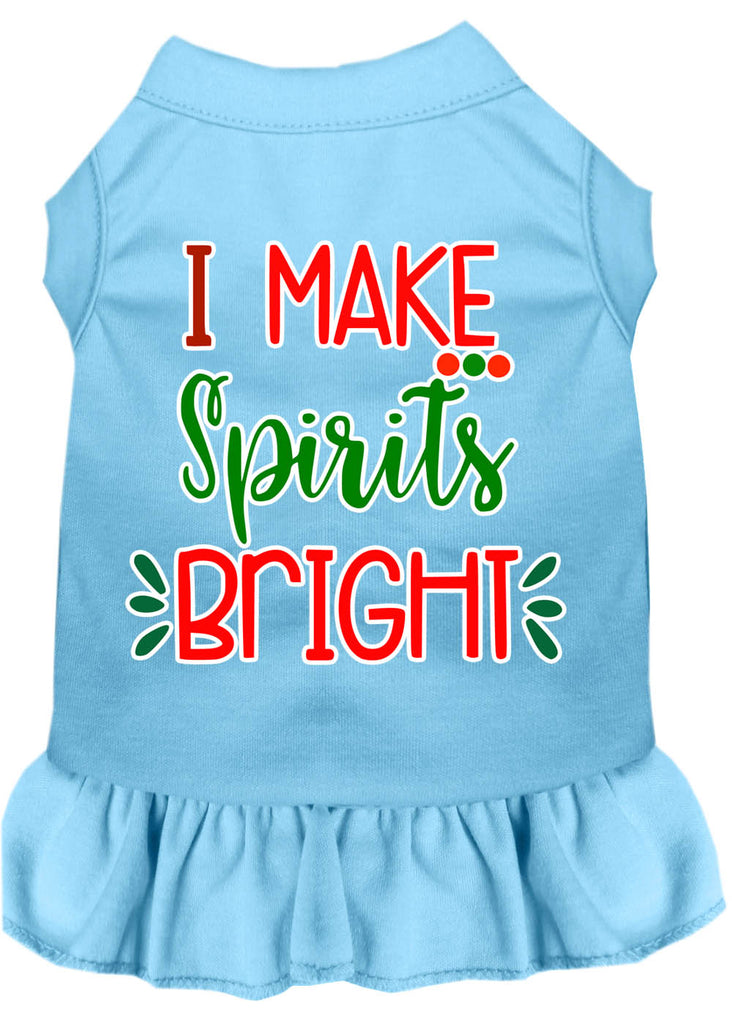 I Make Spirits Bright Screen Print Dog Dress Baby Blue 4x