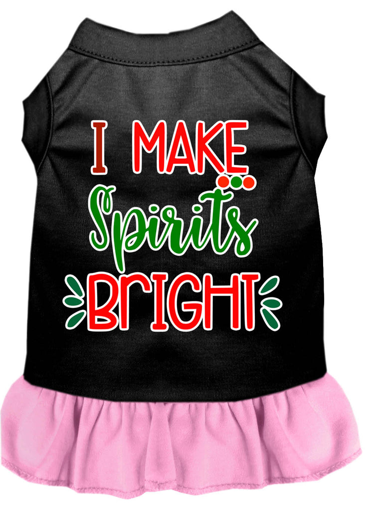 I Make Spirits Bright Screen Print Dog Dress Black With Light Pink Lg