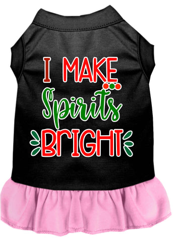 I Make Spirits Bright Screen Print Dog Dress Black With Light Pink Xl