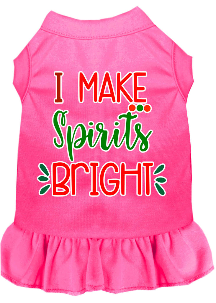 I Make Spirits Bright Screen Print Dog Dress Bright Pink 4x