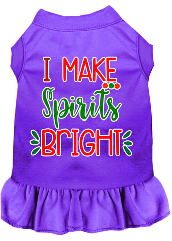 I Make Spirits Bright Screen Print Dog Dress Purple Med