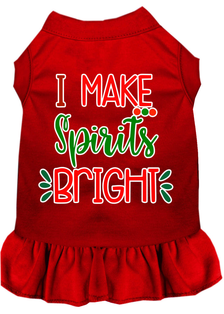 I Make Spirits Bright Screen Print Dog Dress Red 4x