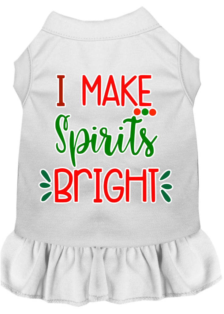 I Make Spirits Bright Screen Print Dog Dress White 4x