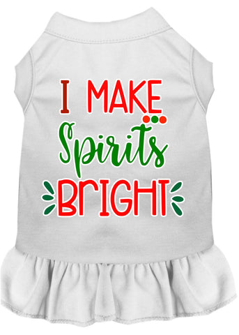 I Make Spirits Bright Screen Print Dog Dress White Sm