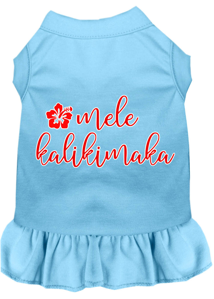 Mele Kalikimaka Screen Print Dog Dress Baby Blue Xs