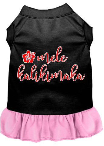 Mele Kalikimaka Screen Print Dog Dress Black With Light Pink Sm