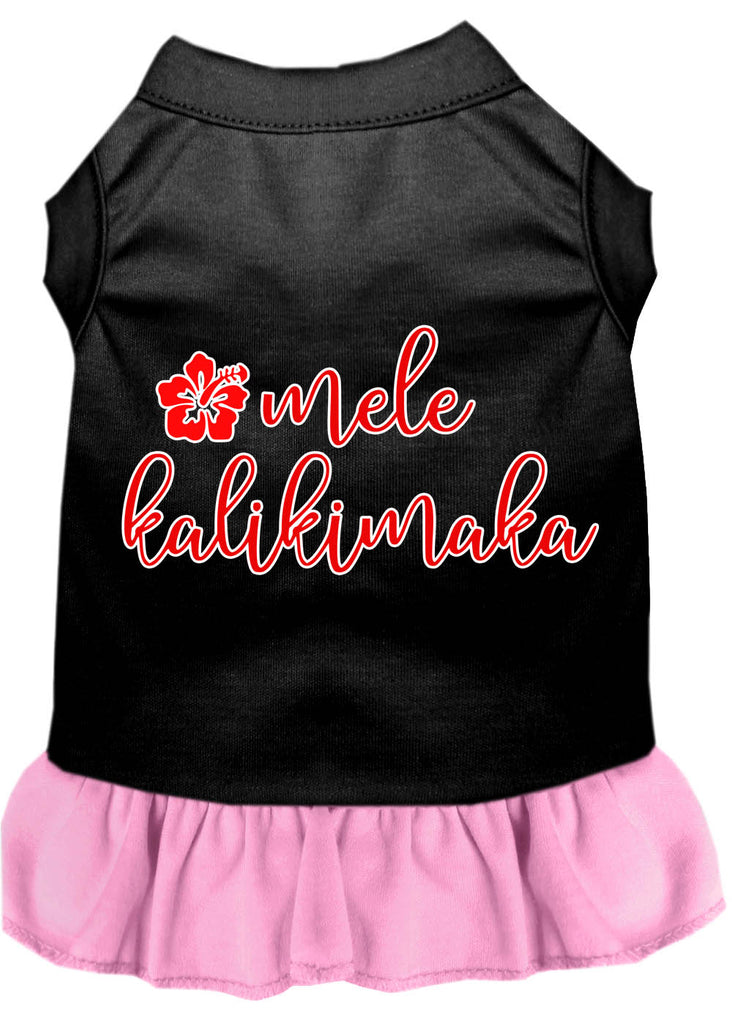 Mele Kalikimaka Screen Print Dog Dress Black With Light Pink Xxl