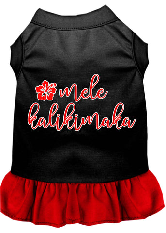 Mele Kalikimaka Screen Print Dog Dress Black With Red Lg