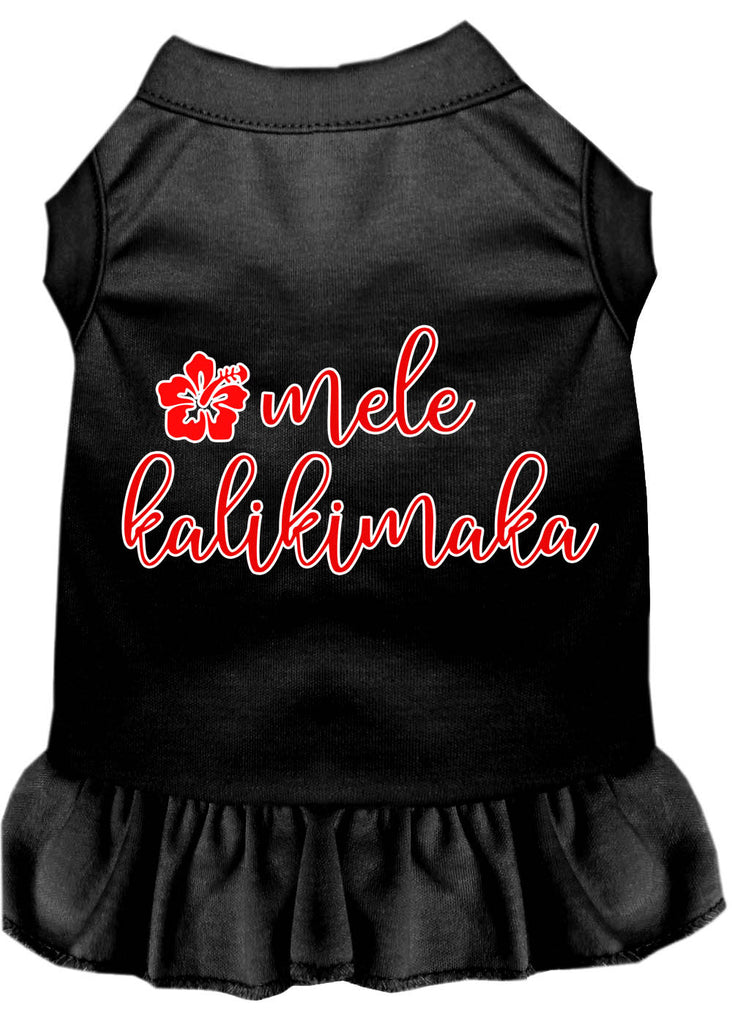 Mele Kalikimaka Screen Print Dog Dress Black Xs