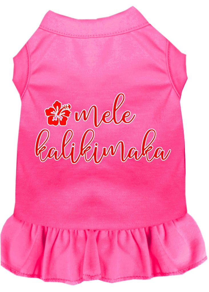 Mele Kalikimaka Screen Print Dog Dress Bright Pink Xs