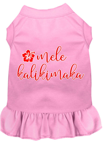 Mele Kalikimaka Screen Print Dog Dress Light Pink 4x