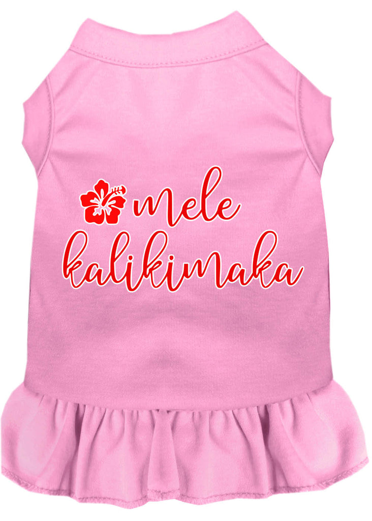 Mele Kalikimaka Screen Print Dog Dress Light Pink Xs