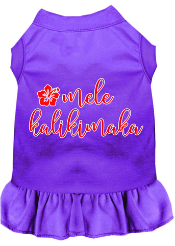 Mele Kalikimaka Screen Print Dog Dress Purple Xs