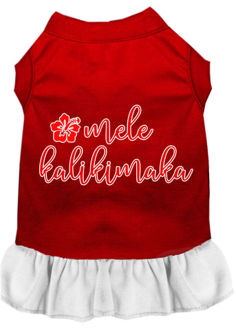 Mele Kalikimaka Screen Print Dog Dress Red With White Lg