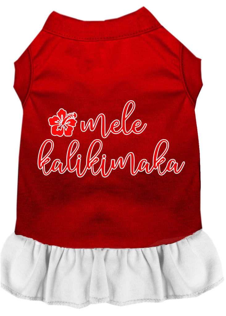 Mele Kalikimaka Screen Print Dog Dress Red With White Xl