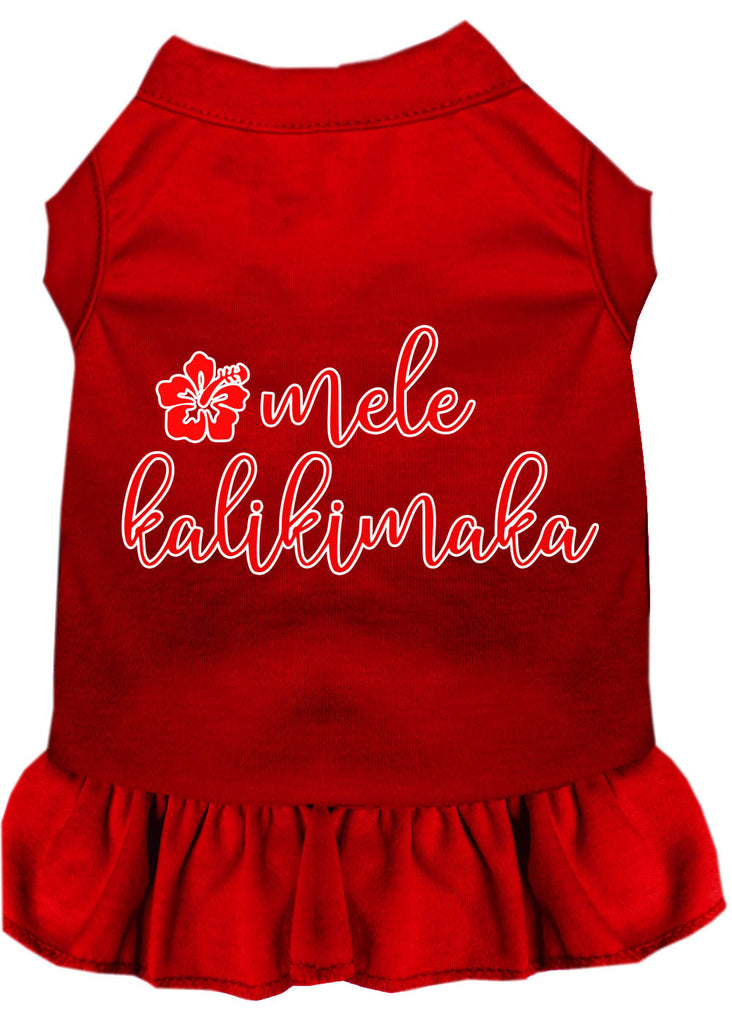 Mele Kalikimaka Screen Print Dog Dress Red Xs