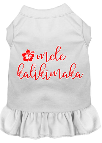 Mele Kalikimaka Screen Print Dog Dress White 4x