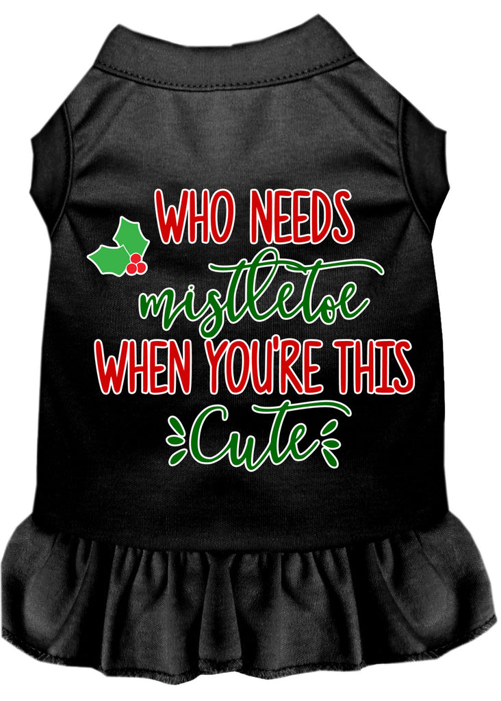 Who Needs Mistletoe Screen Print Dog Dress Black 4x