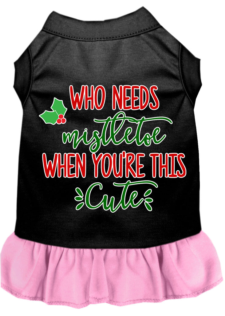 Who Needs Mistletoe Screen Print Dog Dress Black With Light Pink Sm