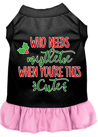 Who Needs Mistletoe Screen Print Dog Dress Black With Light Pink Xs