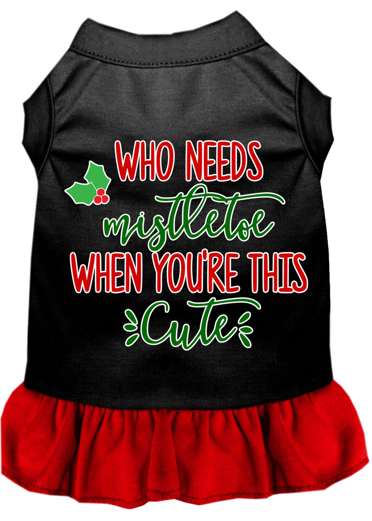 Who Needs Mistletoe Screen Print Dog Dress Black With Red Lg