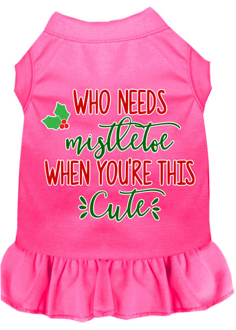 Who Needs Mistletoe Screen Print Dog Dress Bright Pink 4x