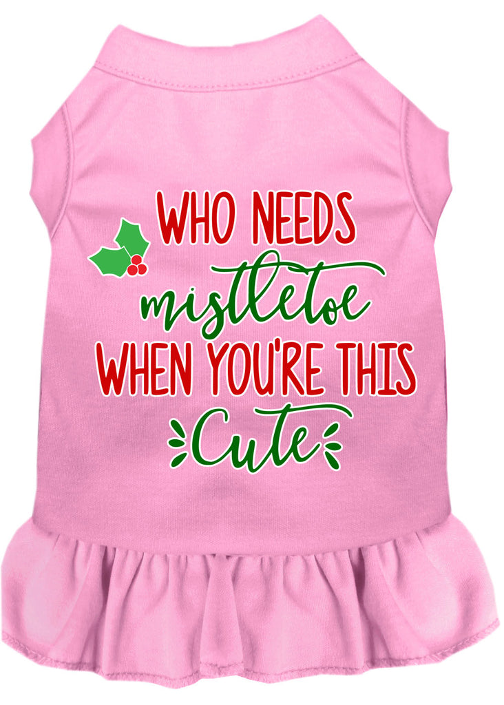 Who Needs Mistletoe Screen Print Dog Dress Light Pink Sm