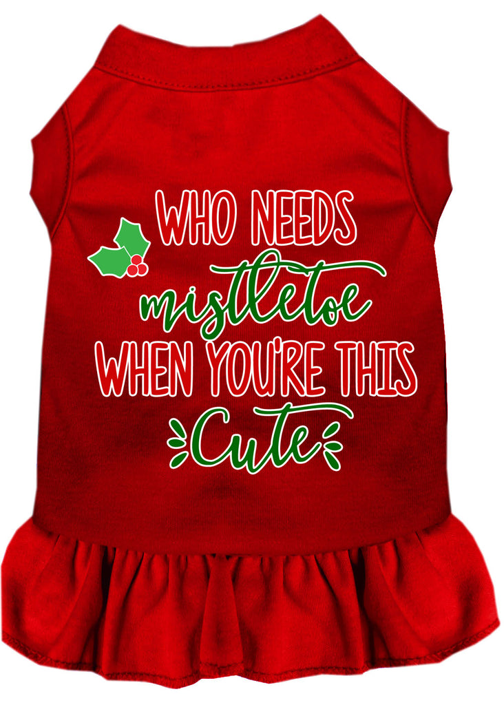 Who Needs Mistletoe Screen Print Dog Dress Red 4x