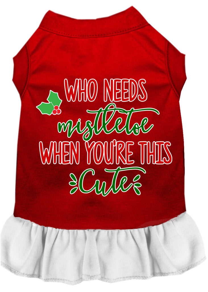 Who Needs Mistletoe Screen Print Dog Dress Red With White Lg