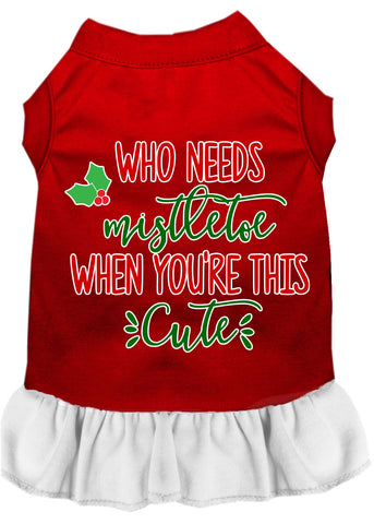 Who Needs Mistletoe Screen Print Dog Dress Red With White Xs