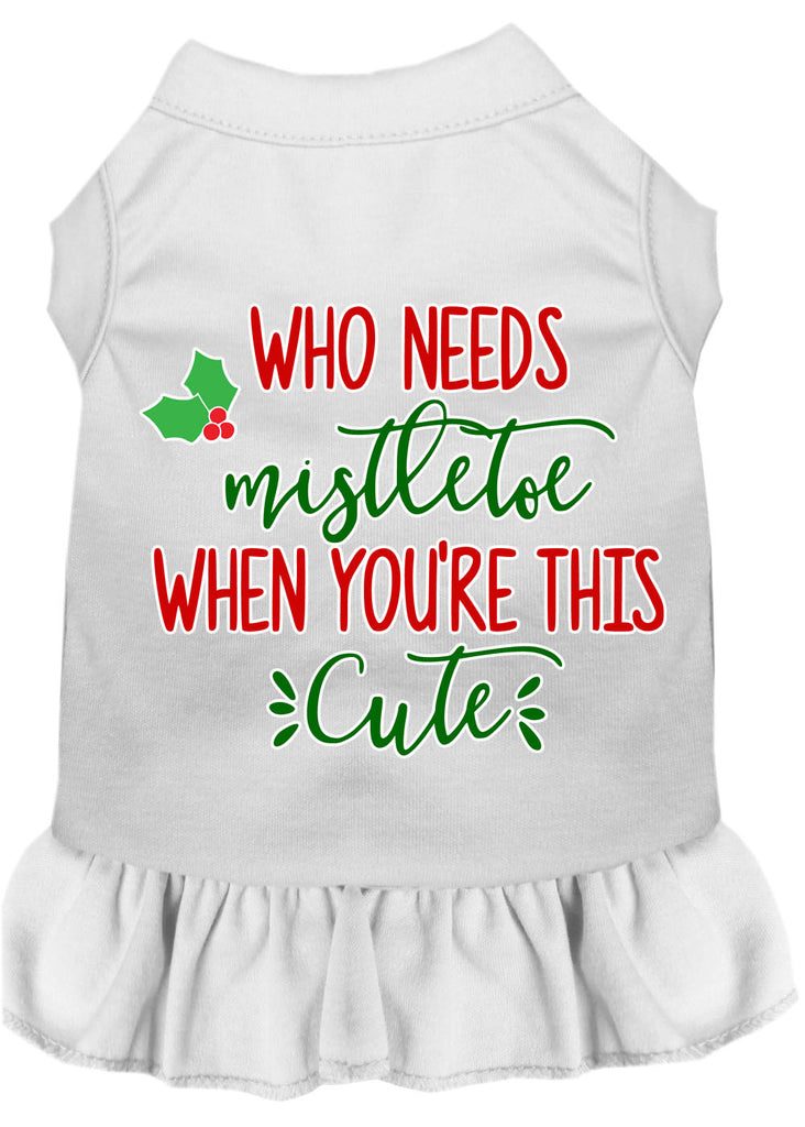 Who Needs Mistletoe Screen Print Dog Dress White 4x