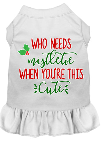 Who Needs Mistletoe Screen Print Dog Dress White 4x