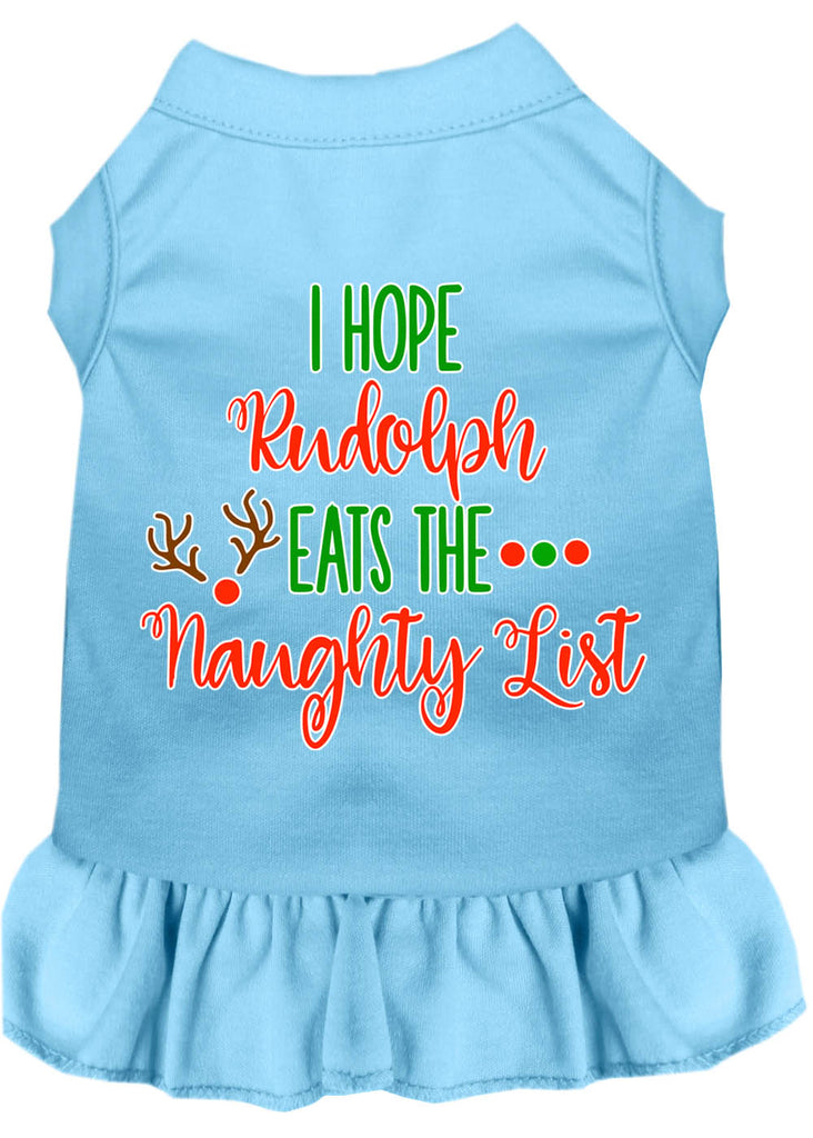 Hope Rudolph Eats Naughty List Screen Print Dog Dress Baby Blue Med