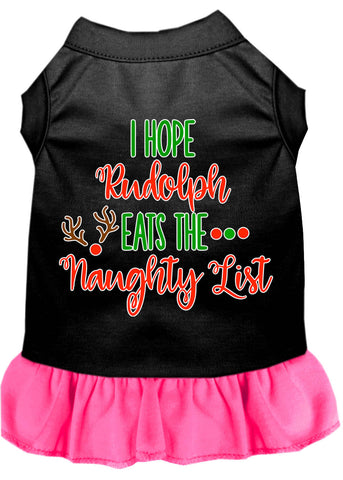 Hope Rudolph Eats Naughty List Screen Print Dog Dress Black With Bright Pink Lg