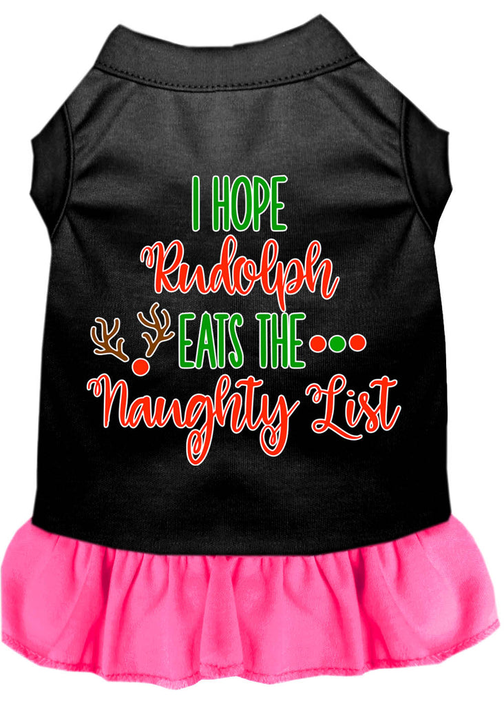 Hope Rudolph Eats Naughty List Screen Print Dog Dress Black With Bright Pink Med