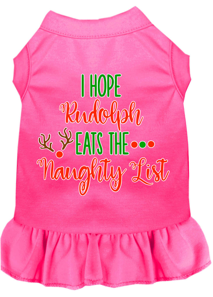 Hope Rudolph Eats Naughty List Screen Print Dog Dress Bright Pink 4x