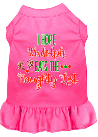 Hope Rudolph Eats Naughty List Screen Print Dog Dress Bright Pink 4x