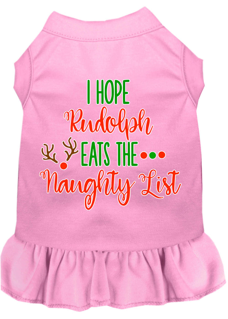 Hope Rudolph Eats Naughty List Screen Print Dog Dress Light Pink Lg